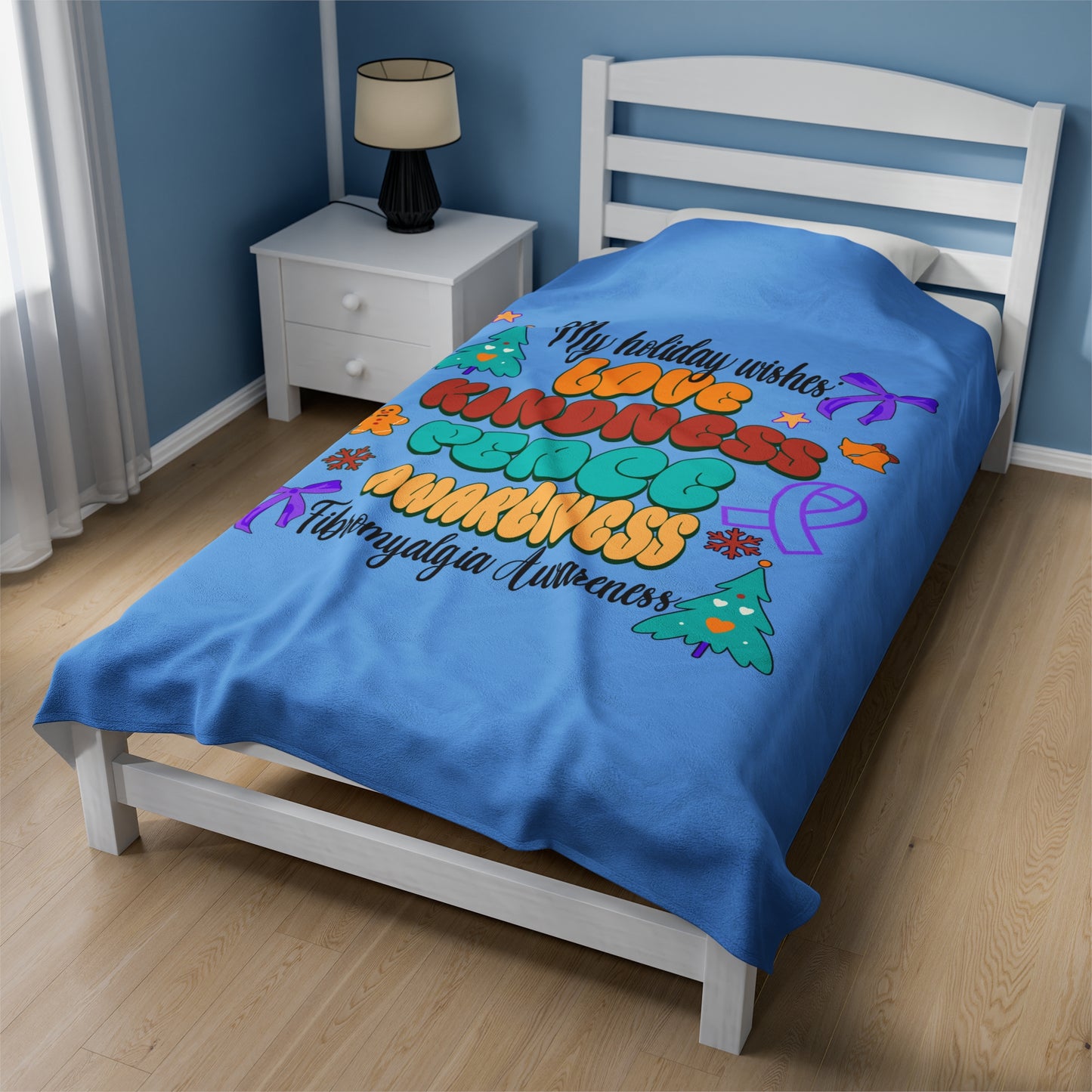 Fibromyalgia Awareness Holiday Wishes Velveteen Plush Blanket