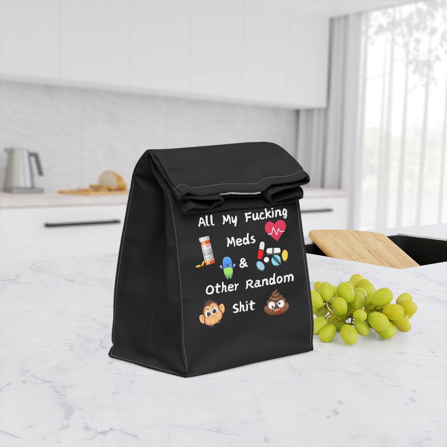 Humorous Polyester Lunch Bag - 'All My F*cking Meds & Other Random Sh*t'