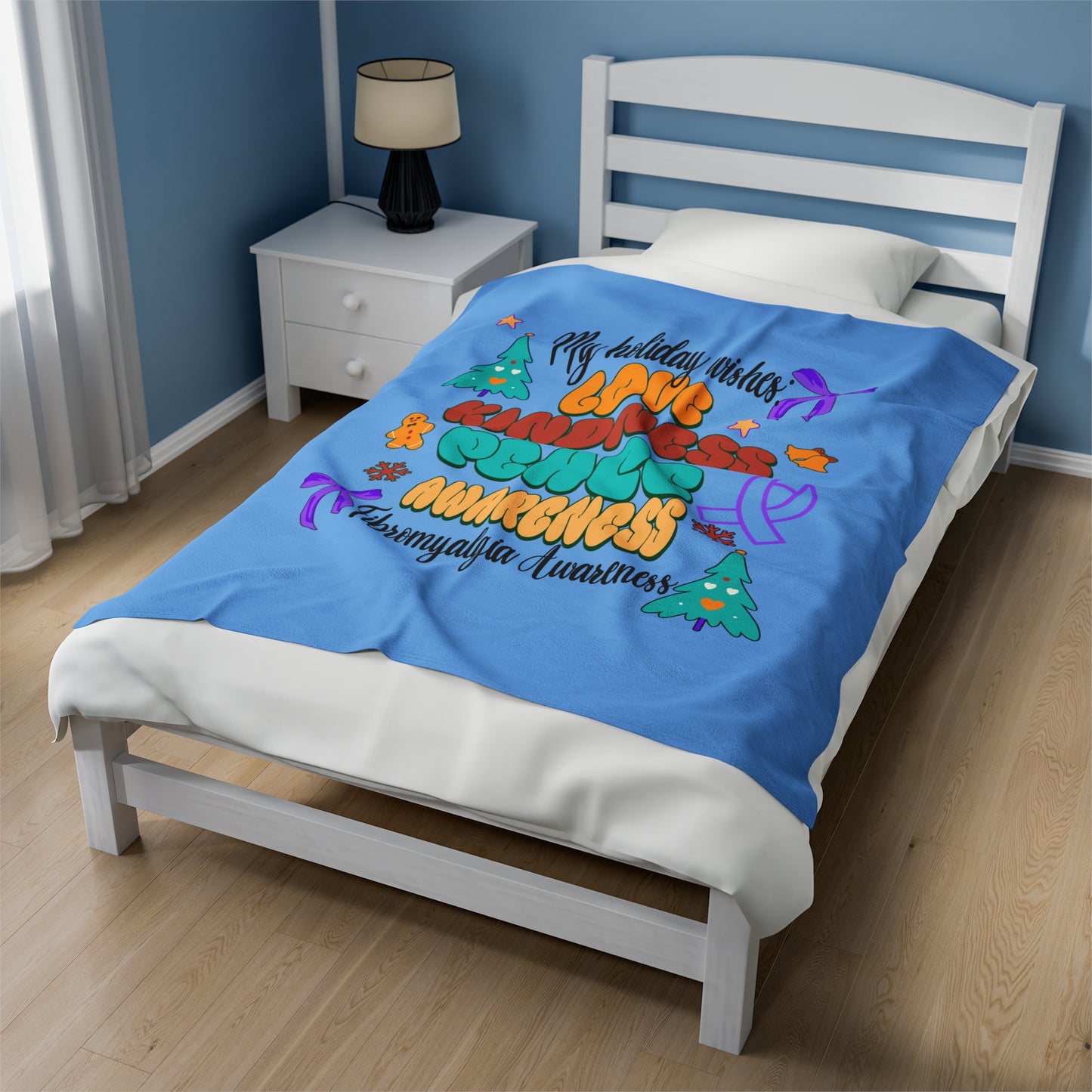 Fibromyalgia Awareness Holiday Wishes Velveteen Plush Blanket