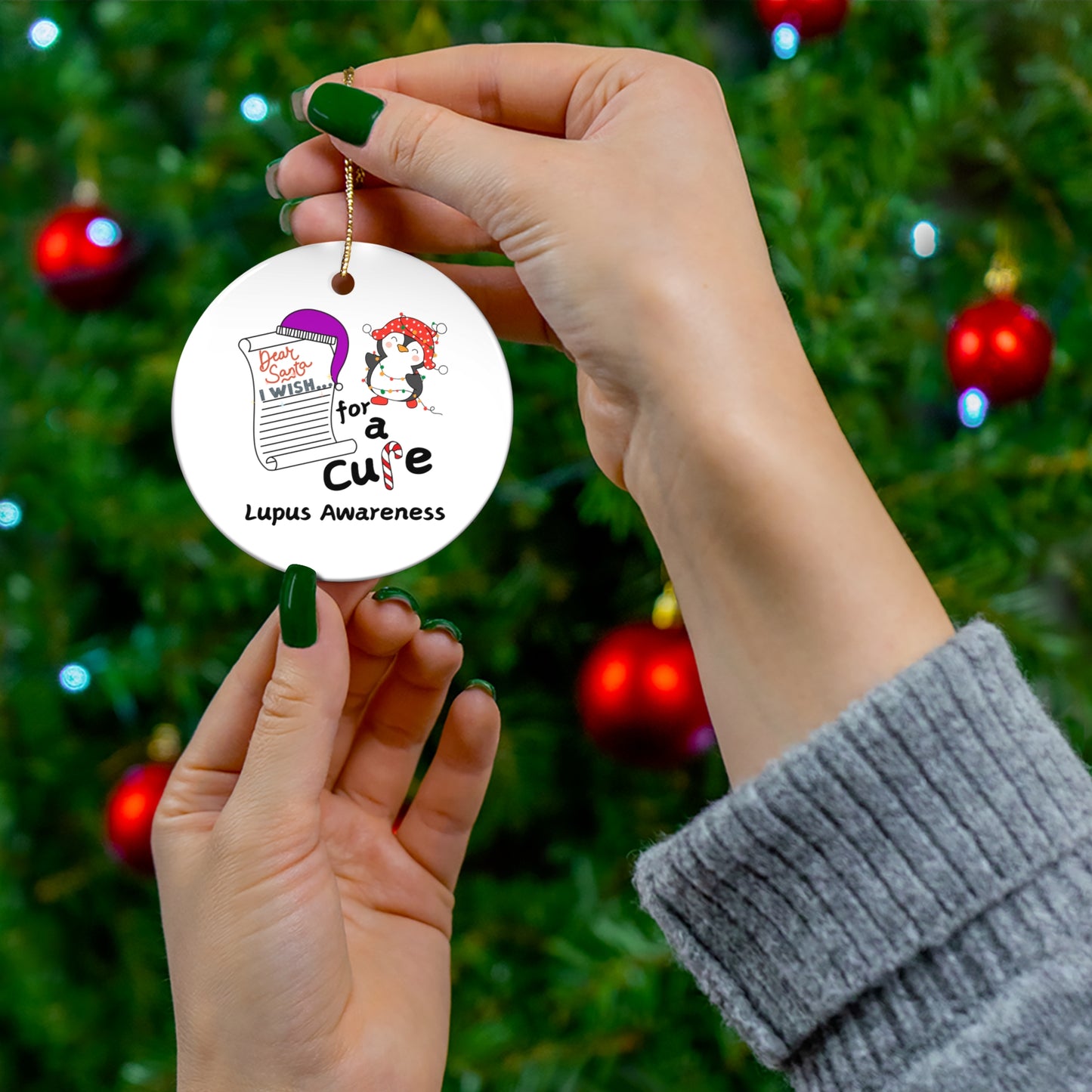 Ceramic Ornament, 4 Shapes, Lupus Awareness, Christmas Decor, Home Decor