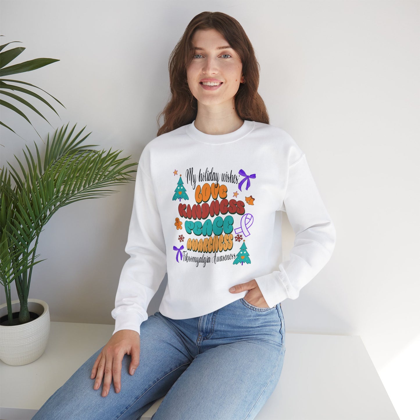 Fibromyalgia Awareness Holiday Wishes Unisex Crewneck Sweatshirt